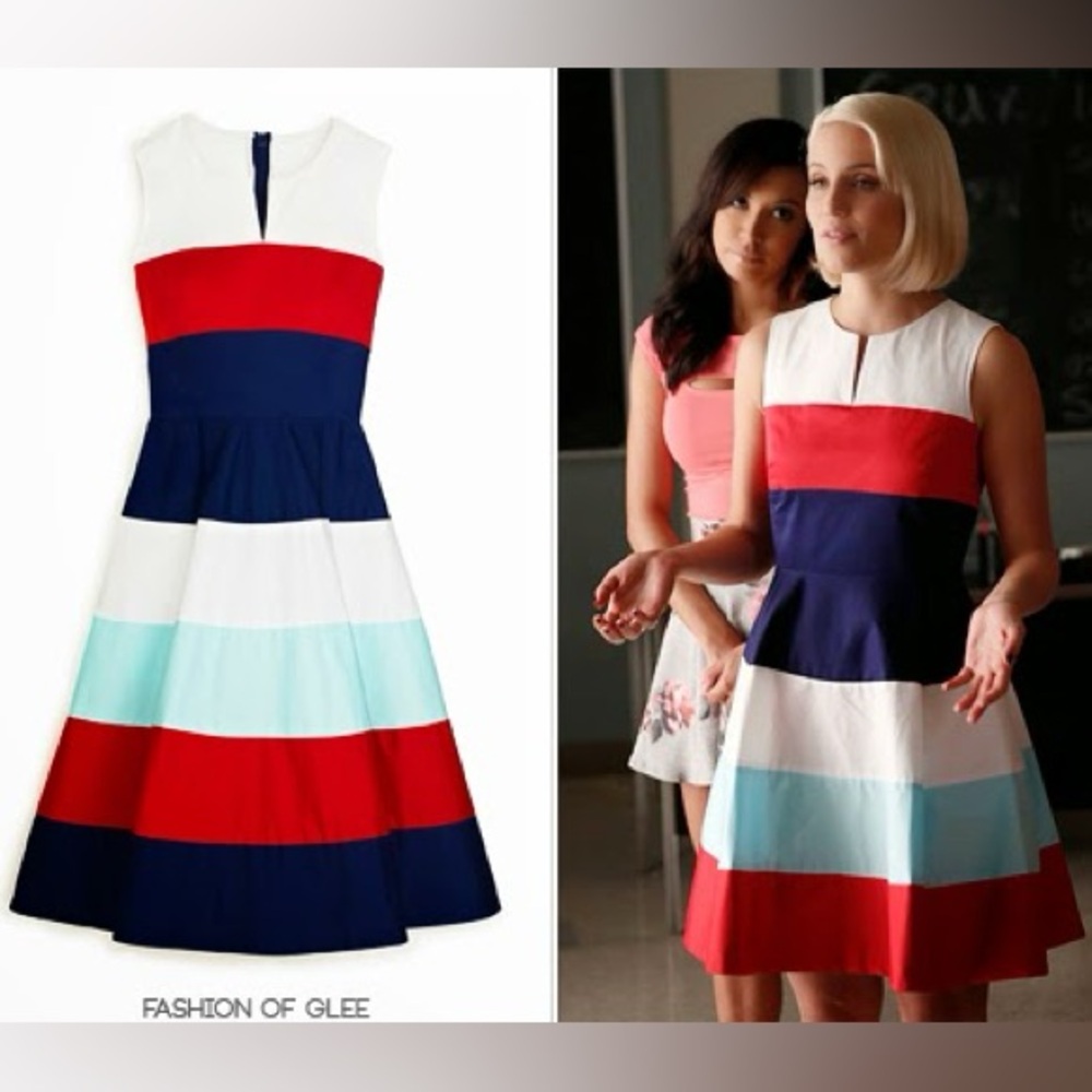 kate spade Sleeveless Striped Midi Dress in Red, Navy, White, Aqua